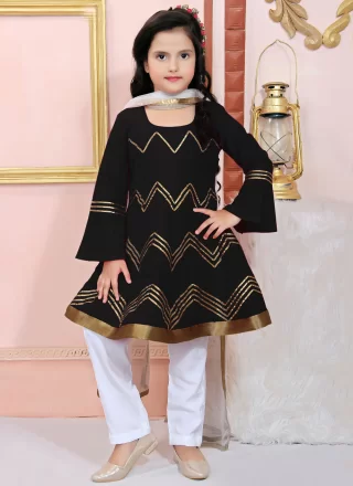 Captivating Black Cotton Silk Readymade Salwar Suit with Lace Work