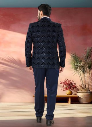 Captivating Blue Velvet Tuxedo Suit
