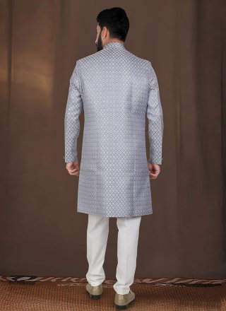Captivating Grey Jacquard Indo Western