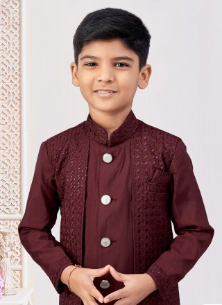 Celestial Maroon Silk Indo Western