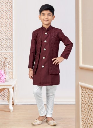 Celestial Maroon Silk Indo Western