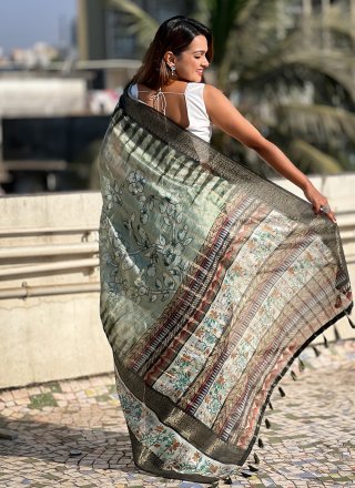 Chanderi Classic Saree In Green Colour