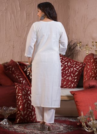 Chanderi Cotton Pant Style Suit with Embroidered Work