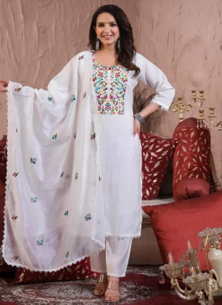 Chanderi Cotton Pant Style Suit with Embroidered Work
