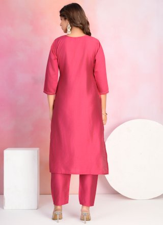 Chanderi Readymade Salwar Suit In Rani