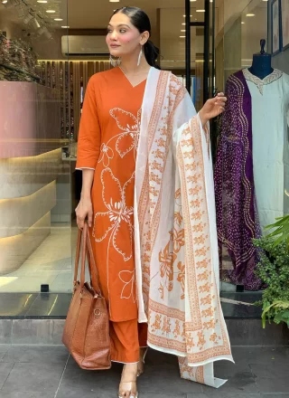 Chanderi Readymade Style In Orange Color