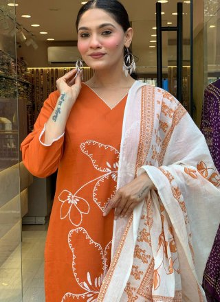 Chanderi Readymade Style In Orange Color