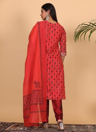 Chanderi Salwar Suit In Red Colour