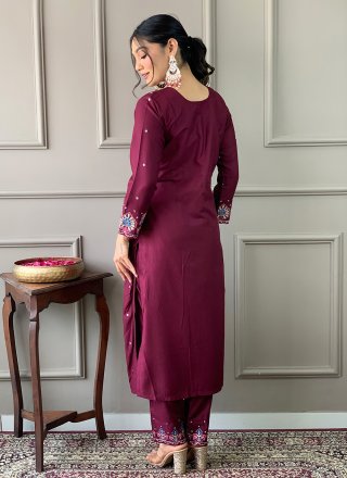 Chanderi Salwar Suit In Wine