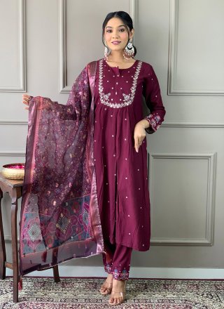 Chanderi Salwar Suit In Wine