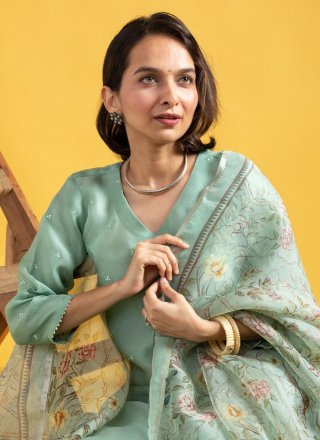 Chanderi Salwar Suit with Embroidered and Print Work