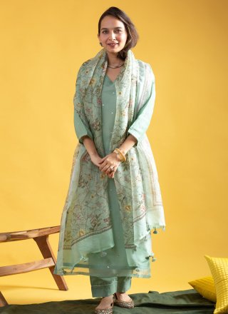 Chanderi Salwar Suit with Embroidered and Print Work