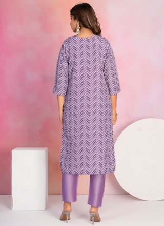 Chanderi Salwar Suit with Embroidered, Strips Print and Zari Work