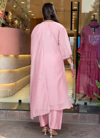 Chanderi Silk Pant Style Suit with Aari and Embroidered Work