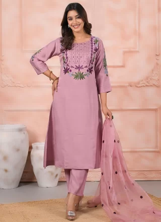 Chanderi Silk Readymade Salwar Suit with Embroidered Work