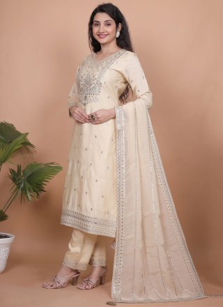 Chanderi Silk Salwar Suit In Cream Color