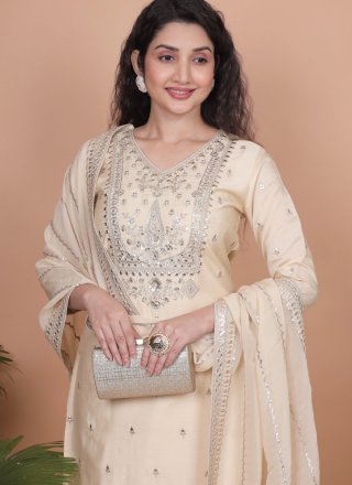 Chanderi Silk Salwar Suit In Cream Color