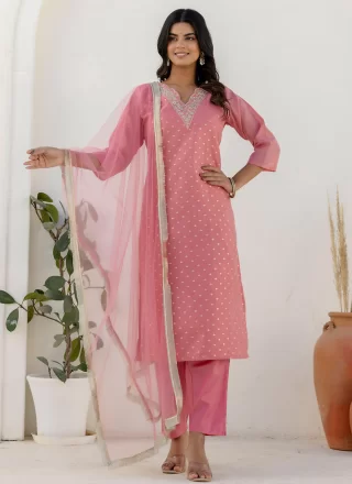 Chanderi Silk Salwar Suit In Pink Colour