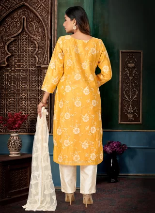 Chanderi Silk Salwar Suit In Yellow Color