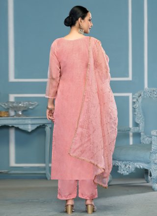 Charismatic Pink Organza Salwar Suit with Hand Work