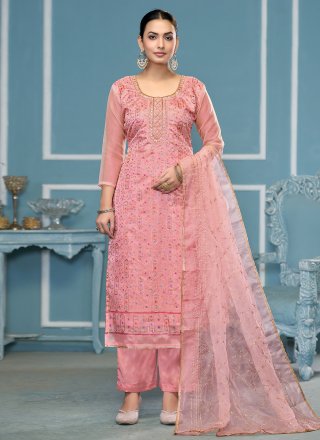 Charismatic Pink Organza Salwar Suit with Hand Work
