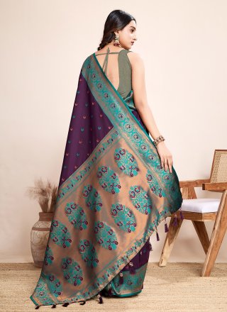 Charming Purple Jacquard Silk Contemporary Saree with Woven Work
