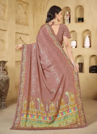 Cherubic Pink Crepe Silk Trendy Saree with Digital Print Work