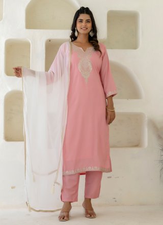 Cherubic Pink Silk Blend Salwar Suit with Embroidered Work