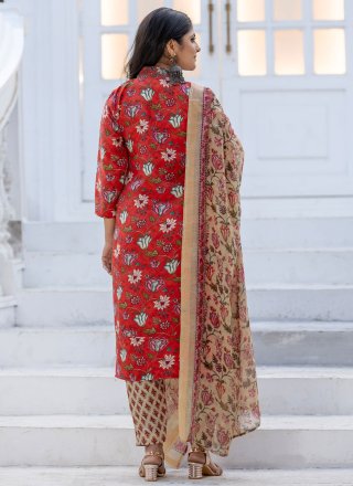 Chic Red Rayon Readymade Salwar Suit with Print and Thread Work