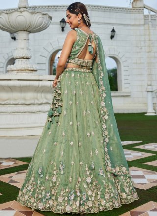 Chic Teal Tissue Readymade Lehenga Choli with Beads, Embroidered, Fancy, Sequins, Thread and Zari Work