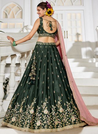 Chiffon A - Line Lehenga Choli In Green Color