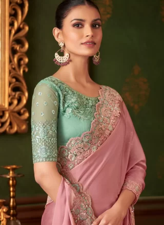 Chiffon Classic Saree In Pink Colour