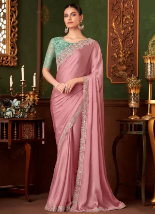 Chiffon Classic Saree In Pink Colour