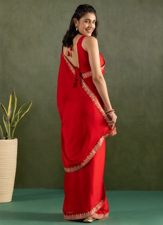 Chiffon Classic Saree In Red Color