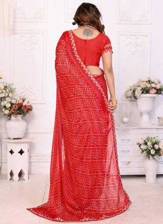 Chiffon Classic Sari In Red Color