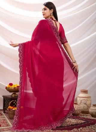 Chiffon Contemporary Saree In Rani