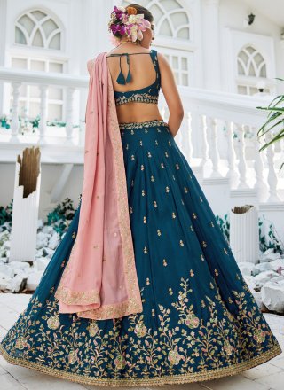 Chiffon Lehenga Choli with Embroidered, Sequins and Zari Work