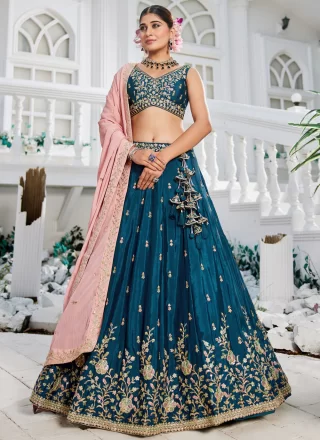 Chiffon Lehenga Choli with Embroidered, Sequins and Zari Work