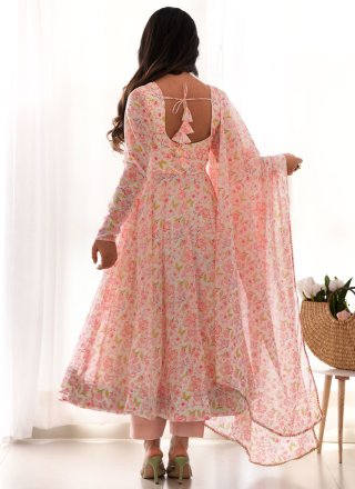 Chiffon Pant Style Suit with Floral Patch Work