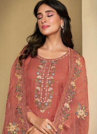 Chiffon Salwar Suit In Pink and Rust Color