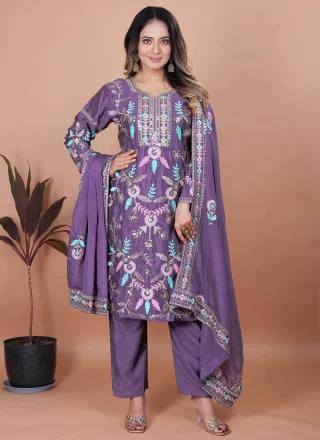 Chiffon Salwar Suit In Purple Colour