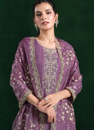 Chiffon Salwar Suit with Cut Dana, Embroidered and Zari Work