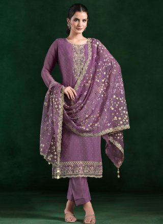 Chiffon Salwar Suit with Cut Dana, Embroidered and Zari Work