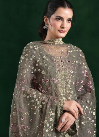 Chiffon Salwar Suit with Cut Dana, Embroidered and Zari Work