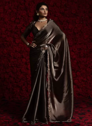 Chiffon Trendy Saree In Brown Color
