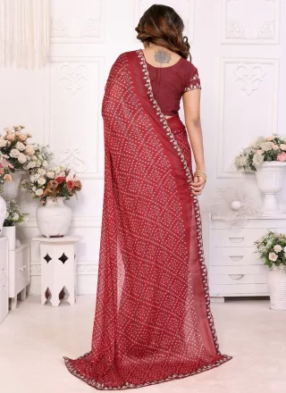 Chiffon Trendy Saree In Maroon Color
