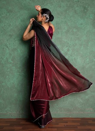 Chiffon Trendy Saree In Maroon Color