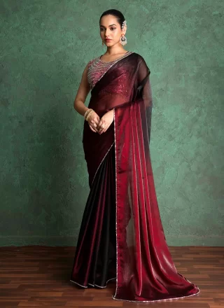 Chiffon Trendy Saree In Maroon Color