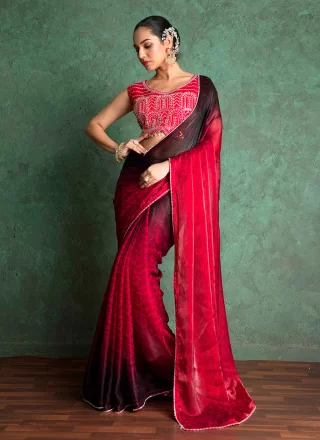 Chiffon Trendy Saree In Red Color