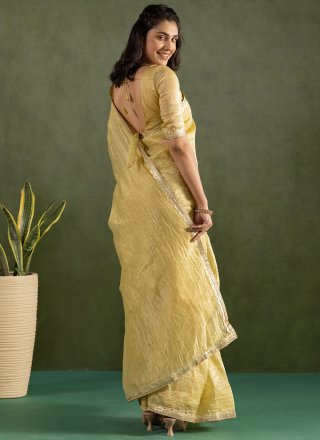 Chiffon Trendy Saree In Yellow Color